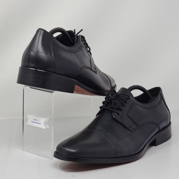 Johnston & Murphy Mens Size 12M Cap Toe Oxford Black Leather Shoes
